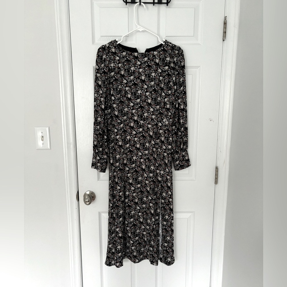 LOFT Black Long Floral Dress